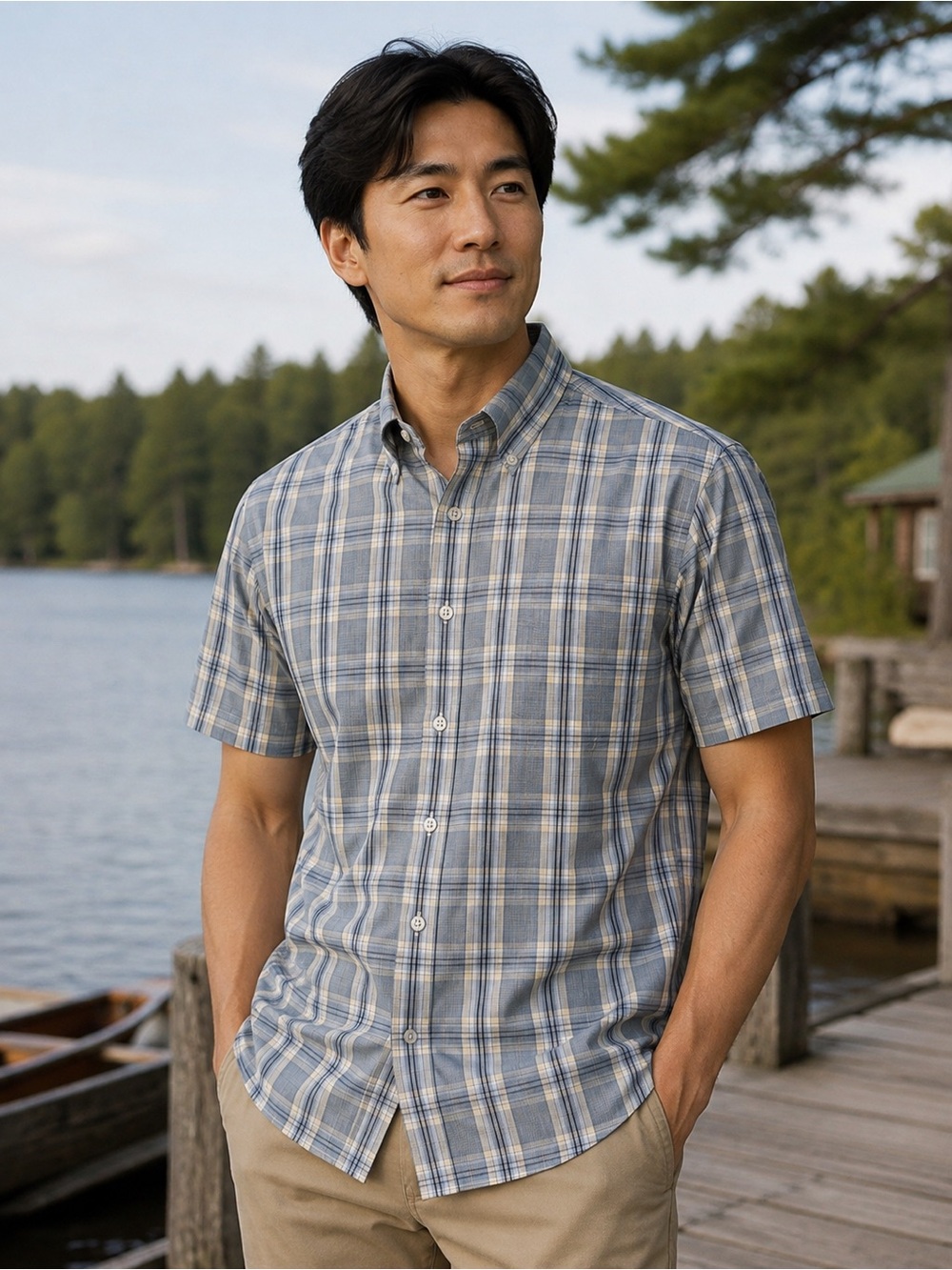 Eddie Bauer Men’s Small 100% Cotton Plaid Short Sleeve Button Down